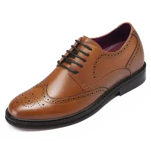 Sepatu hak tersembunyi sepatu gaun pria sepatu Patina kulit Derby Brogues karet yang membuat Anda lebih tinggi-coklat 6 CM / 2.36 inci hitam