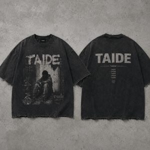Camiseta TaiDe con certificación GRS, estilo Mineral Wash, con estampado de póster grunge, doble cara, bajo sin rematar, impresión personalizada, fabricante de ropa al por mayor OEM ODM - Product Image 1