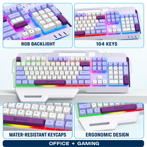 Clavier de jeu rétroéclairé RGB <span class=keywords><strong>GK50</strong></span> à 104 touches, filaire USB, panneau métallique ergonomique avec repose-poignets pour PC et bureau - Product Image 2