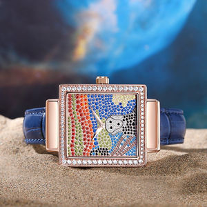 Reloj <span class=keywords><strong>de</strong></span> Cuero Azul con Calavera <span class=keywords><strong>de</strong></span> Ghostface <span class=keywords><strong>de</strong></span> Horror Personalizado, Reloj <span class=keywords><strong>de</strong></span> Cuarzo con Moissanita CZ VVS para Damas - Product Image 2