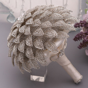 Nouveaux bouquets de mariage en champagne, roses en soie avec cristaux et perles, fleurs artificielles pour mariée et demoiselles d'honneur, bouquet de mariée fait main - Product Image 1