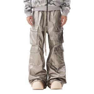 Pantalones Cargo para Hombre al por Mayor, Estilo Vintage, con Cordón en la Cintura, Múltiples Bolsillos, Recubrimiento Plateado Mate, Estilo Wasteland, Corte Bootcut - Product Image 1