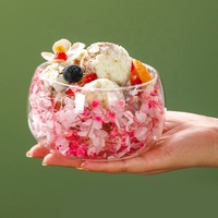 Peralatan Makan Tumbler Dessert Dinding Ganda Buatan Tangan dengan Bunga Kering Asli, Mangkuk Salad Buah Kaca Borosilikat Tinggi Berlapis Ganda Bentuk Bulat