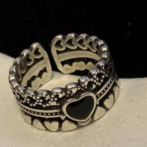 T0845 Heart Shape <b>Black</b> Onyx <b>Rings</b> For <b>Women</b> Pave Setting Gift Fashion Jewelry - Product Image 4
