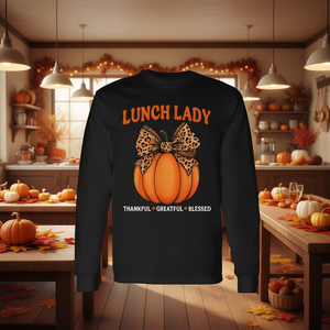Camiseta de manga larga Lunch Lady Thanksgiving con diseño de calabaza, a la moda, con diseño de calabaza - Product Image 3