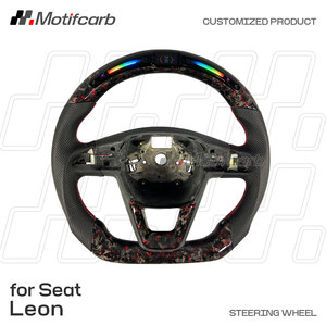 พวงมาลัยคาร์บอนไฟเบอร์สีแดงแบบกำหนดเองสำหรับรถยนต์ Seat Ateca Arona Ibiza Leon SC ST Cupra ปี 2013-2019 พร้อมจอแสดงผล LED แสดงรอบเครื่องยนต์ - Product Image 2