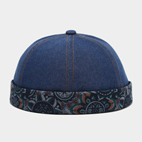 Casquette Docker sans bord en coton délavé et denim, motif vintage, personnalisable avec logo OEM/ODM, style streetwear, livraison rapide à partir d'un MOQ bas.