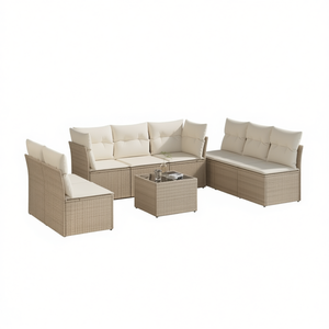 Ensemble de canapés de jardin en rotin beige, structure en acier, 6 places, mobilier d'extérieur, design contemporain, résistant aux intempéries - Product Image 1