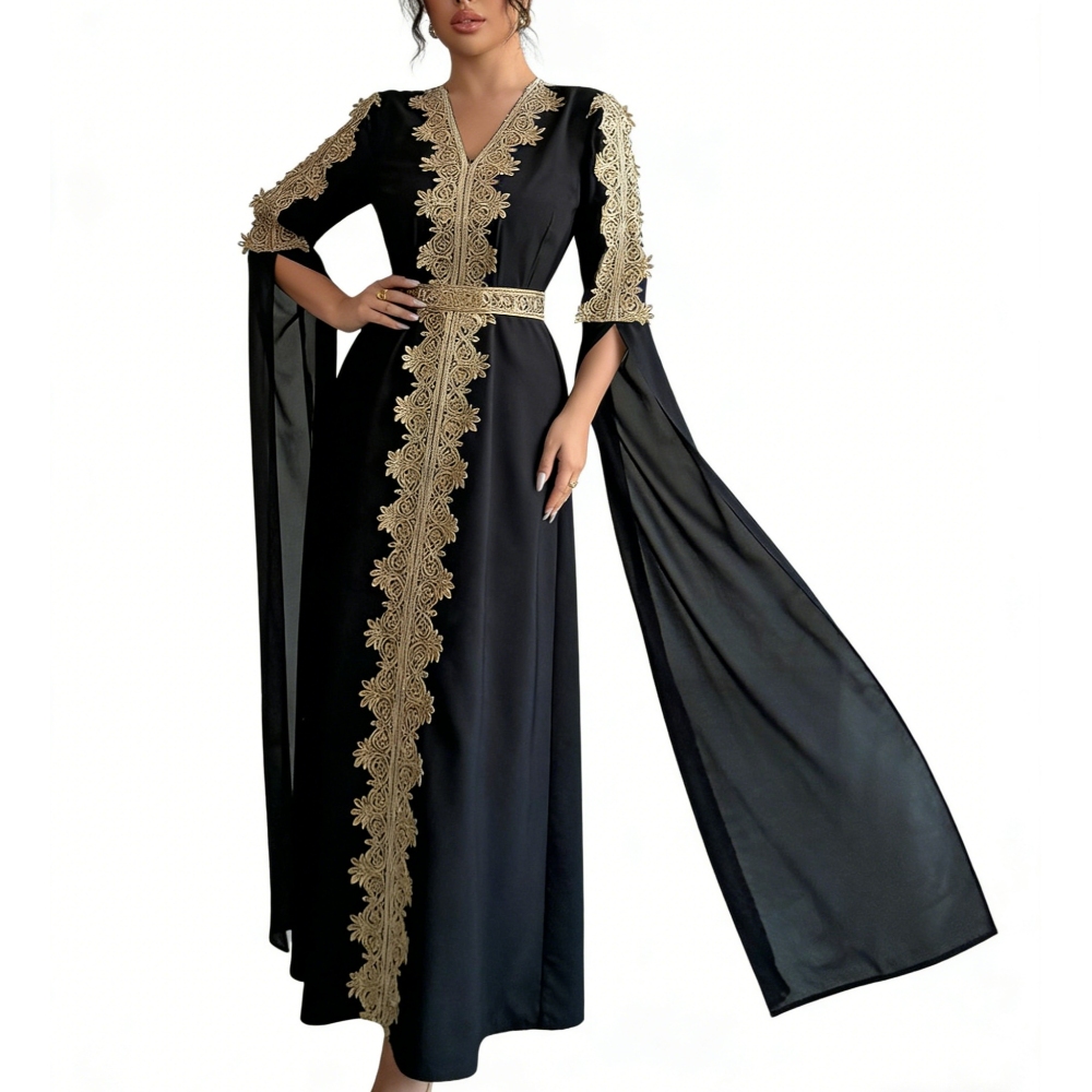 green emerald velvet dress Women's Boho Black Gold Belt