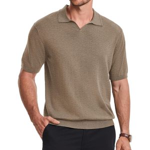 FOXA Camisa polo de mezcla de lana para hombre, manga corta, tejido transpirable, informal, de verano - Product Image 1