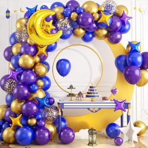 Ballons en latex bleu, violet et or pour les décorations <span class=keywords><strong>de</strong></span> fête du Ramadan Moubarak et <span class=keywords><strong>de</strong></span> l'Aïd, avec guirlande <span class=keywords><strong>de</strong></span> ballons, lune, étoile et <span class=keywords><strong>arche</strong></span> - Product Image 1