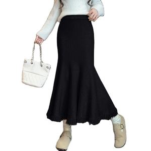 กระโปรงทรงเมอร์เมดเอวสูงแบบใหม่สำหรับฤดูใบไม้ร่วง ดีไซน์หรูหรา ชายกระโปรงทรงหางปลา ผ้าถักลายนูน จับจีบ - Product Image 1