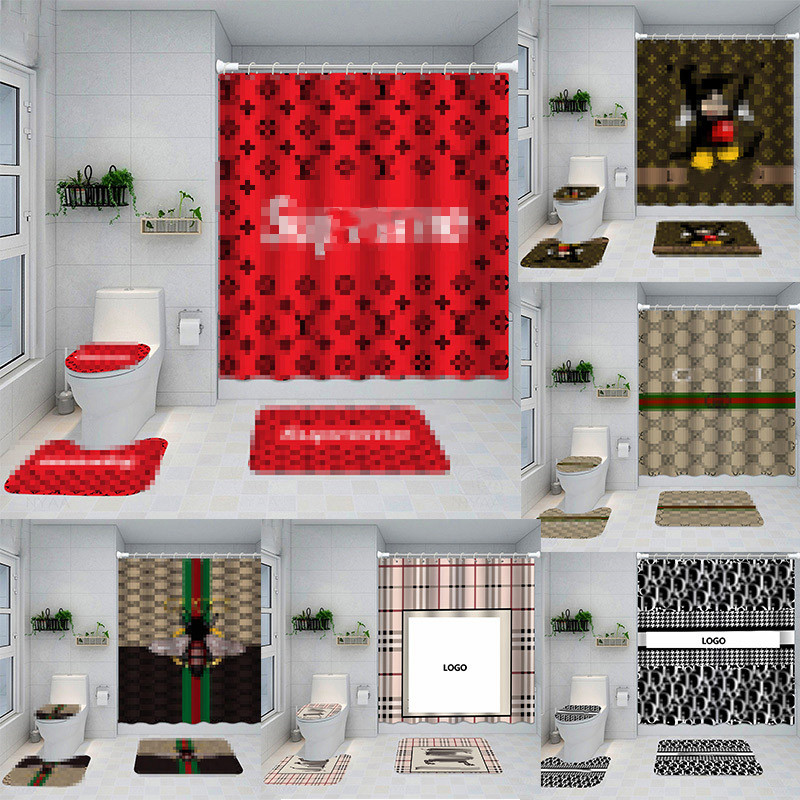 Известный модный бренд унисекс дизайнеры ковер Cortina де Ducha Ванная комната для ванной комнаты 4 шт. Комплект ковриков для занавеска для душа