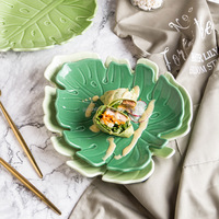 Plateau feuilles de Monstera en céramique bols à salade de chou plateau de service feuille de Monstera vert OEM