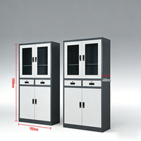 Armoire de rangement moderne pliable à 2 portes vitrées et 5 niveaux pour bureau et maison, avec serrure à clé, en fer et acier