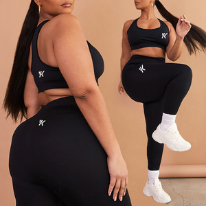 Ensemble soutien-gorge et legging de <span class=keywords><strong>sport</strong></span> 220 g/m² léger polyester spandex <span class=keywords><strong>grande</strong></span> <span class=keywords><strong>taille</strong></span> noir dos nageur vêtements pour femmes - Product Image 2