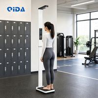 Timbangan Tinggi Badan Ultrasonik Layar LCD LED Penganalisis Lemak Tubuh BMI Pusat Kebugaran Gym Struktur Baja Printer Thermal OEM