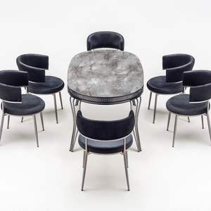 Table à manger ovale de luxe Rosse Caz, plateau en marbre, extensible, 6 personnes, pieds en métal modernes de style européen, Turquie - Product Image 6