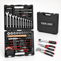 Kit d'outils de mécanicien 93 pièces en acier au chrome-vanadium forgé, comprenant un jeu de clés à douilles, un tournevis combiné et des pinces à bec effilé