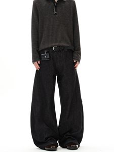 Jean évasé rétro déstructuré en denim noir délavé pour homme, style streetwear, coupe ample, modèle Machete - Product Image 4
