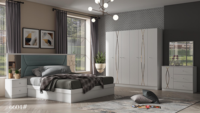 Ensemble de Chambre d'Hôtel Design de Luxe à Prix Abordable, Lit King Size, Mobilier de Chambre avec Armoires 6 Portes, Ensemble de Chambre en MDF