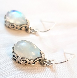 Pendientes de plata de ley 925 con piedra lunar de arcoíris, joyería elegante con piedra lunar Natural - Product Image 4