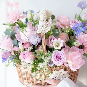 <b>Flower</b> <b>basket</b>, rattan hand-held <b>basket</b>, oval willow woven embroidered <b>flower</b> arrangement storage <b>basket</b>, lace-woven fresh - Product Image 2