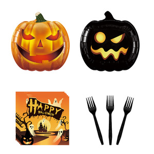 Halloween Pumpkin Shaped <b>Disposable</b> Paper <b>Plates</b> And Napkins Cartoon Style Party Supplies For Halloween Decorations - Product Image 5
