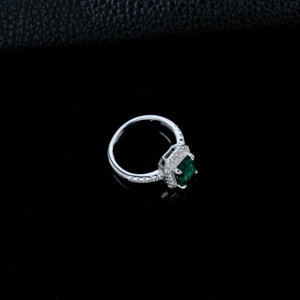 S925 <b>Silver</b> Lab-Grown <b>Emerald</b> <b>Ring</b> Princess Cut Halo Pave Diamond Luxury Color Gemstone <b>Ring</b> Women Engagement Promise Band K - Product Image 3