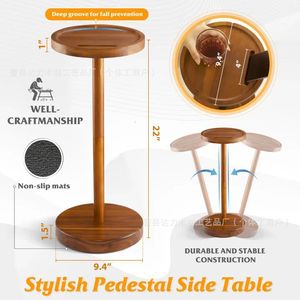 Solid Wood Sofa Side <b>Table</b> Round <b>Tall</b> Coffee <b>Table</b> With Phone Holder Home Use Multifunctional Wooden Floor <b>Table</b> - Product Image 3