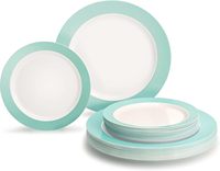Lot de 50 assiettes jetables en plastique blanc/turquoise de qualité supérieure pour 25 invités, comprenant des assiettes à dîner de 10,5 po et des assiettes à salade/dessert de 7,5 po