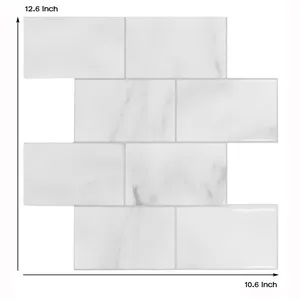 3D 화이트 대리석 효과 비닐 디자인 자기 접착제 벽지 주방 욕실 방수 벽 타일
