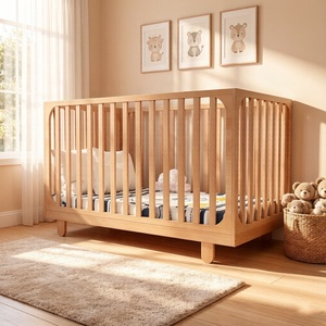 Lit bébé scandinave en bois massif avec barrières <span class=keywords><strong>de</strong></span> sécurité et tiroir <span class=keywords><strong>de</strong></span> rangement convertible en lit d'enfant - Product Image 2