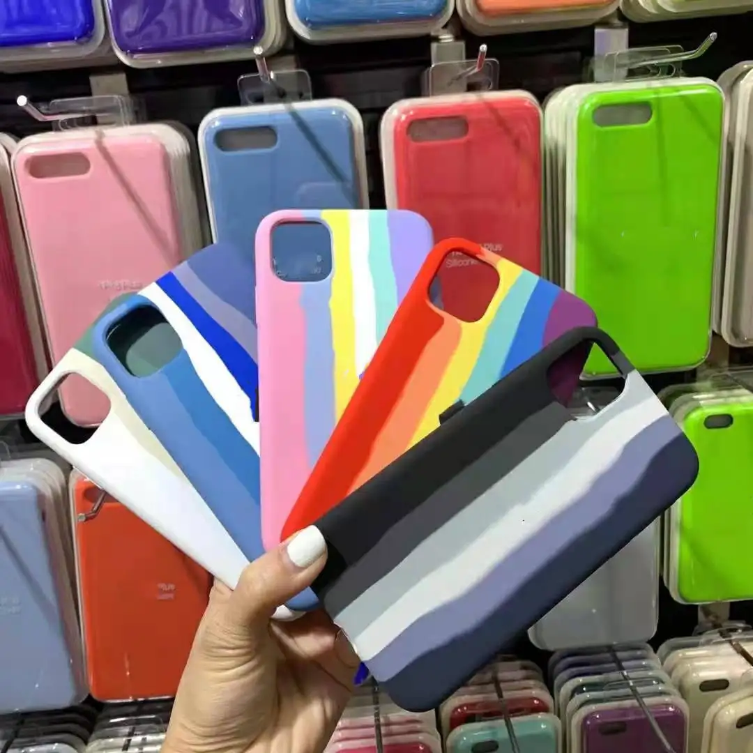 Sang Trọng Cầu Vồng Trường Hợp Đối Với iPhone 12 13 14 Pro Max 11 X XS Max XR 6S 7 8 Cộng Với SE Mini Chính Thức Thương Hiệu Silicone Điện Thoại Bìa