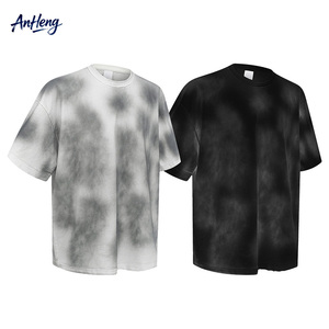 Camiseta de algodón de 255 g para hombre, estilo tie-dye, hombros caídos, corte holgado, streetwear, básica, personalizada, OEM, pedido al por mayor - Product Image 1