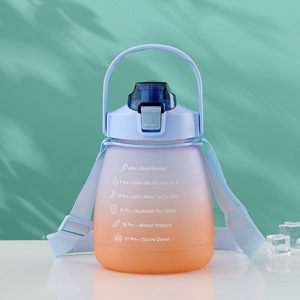 Pb1064 học sinh trung học 1000ml Gradient màu dễ thương Nhựa PC + PP thể thao chai nước bụng lớn cốc rơm - Product Image 1