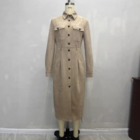 Robe chemise élégante vintage en suède à manches longues et simple boutonnage pour femme, idéale pour le bureau et les trajets quotidiens, collection automne-hiver