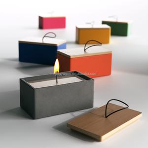 Récipient à bougies en béton <span class=keywords><strong>rectangulaire</strong></span> minimaliste moderne de 50oz avec <span class=keywords><strong>couvercle</strong></span> en bois écologique pour la décoration de la maison d'hôtel - Product Image 5
