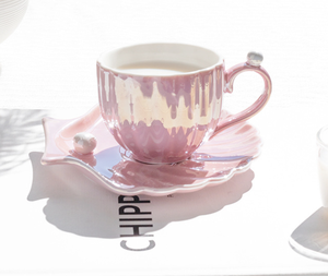 แก้วกาแฟเซรามิกเคลือบสีเปลือกหอยมุก พร้อมฝาปิด ดีไซน์ยุโรปสุดสร้างสรรค์ เป็นมิตรต่อสิ่งแวดล้อม ปลอดภัย ชุดของขวัญพร้อมจานรอง ZHE - Product Image 2