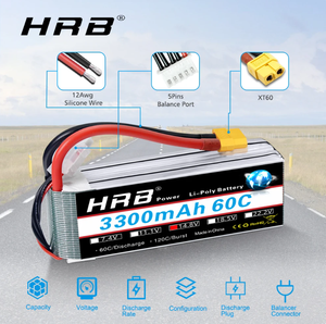 HRB 12 Packs Lipo <b>Battery</b> 4S 14.8V 3300mah 60C TDeans Plug XT60 Connector <b>RC</b> Drone <b>Car</b> Truck Boat Airplane Zhejiang China - Product Image 3