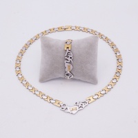 Parure bijoux acier inoxydable collier bracelet, deux tons, cœur entrelacé avec slogan, haute qualité