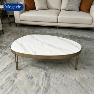 Modern <b>Oval</b> White Marble <b>Coffee</b> <b>Table</b> with Brushed Gold Metal Frame for Living Room Luxury Center <b>Table</b> - Product Image 2