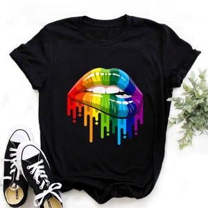 <span class=keywords><strong>Camiseta</strong></span> Oversize de Verano para <span class=keywords><strong>Mujer</strong></span>, Transpirable, de Poliéster, con Diseño de Labios Arcoíris 'Love Is Love', Orgullo <span class=keywords><strong>LGBT</strong></span> Gay Lésbico, Personalizable al por Mayor - Product Image 1