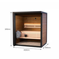 Sauna extérieur moderne sur mesure en bois traité thermiquement, pour 3 personnes, avec douche, commande informatique, fenêtres en transom, 6 kW
