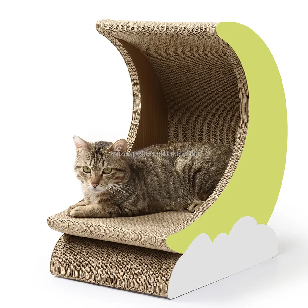 Desain baru rumah kucing bentuk bulan kustom dengan goresan karton