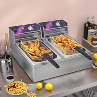 Moseener Commercial 2500W Friteuse électrique 10L + 10L Friteuse de grande capacité pour snacks et poulet pour la maison et le restaurant