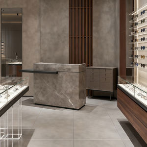 Vitrine d'exposition de lunettes en verre robuste et de haute qualité, éclairée par LED marron, avec finition facile à nettoyer, pour grands magasins - Product Image 4