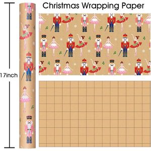 Papier d'emballage de Noël Burymento, design Casse-Noisette, en papier kraft, 17 pouces x 32,8 pieds, mini rouleau pour emballer les cadeaux de Noël - Product Image 4