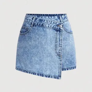 WS190 shorts jeans femininos personalizados com bainha assimétrica, shorts jeans de verão, shorts femininos
