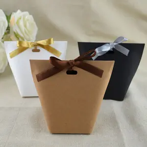 Blank Kraft Paper Bag White Black Candy Bag Wedding Favors Gift Box Package Birthday Party Decoration Bags With Ribbon